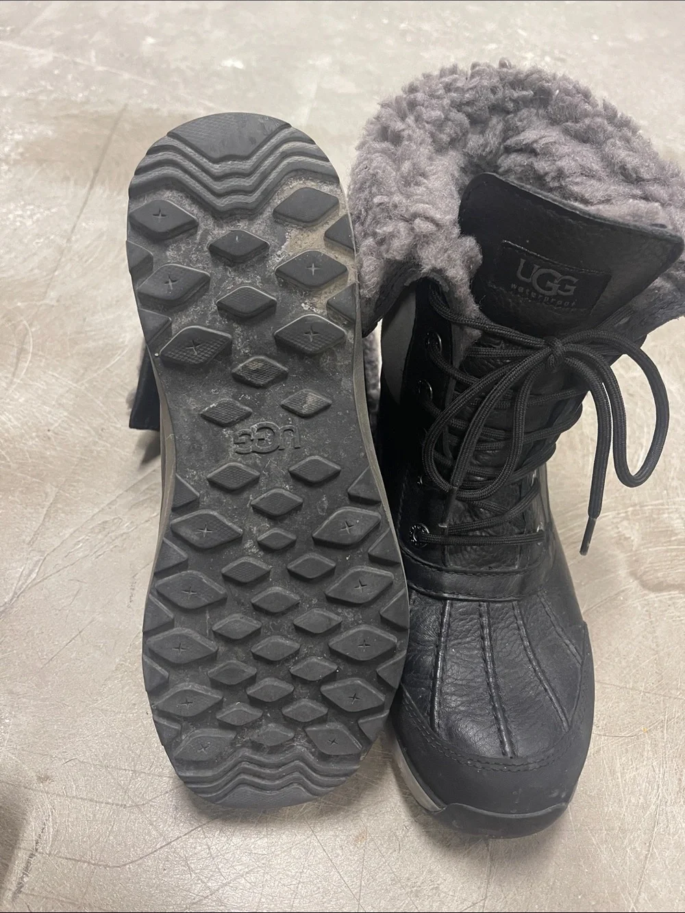 Women’s UGG Black Lace-Up Waterproof Winter Boots with Shearling Collar